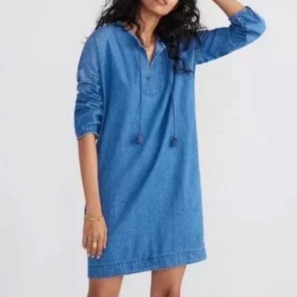 Madewell Denim Artiste 3/4 Sleeve Tasseled Tunic Top/Dress Size XS F4351